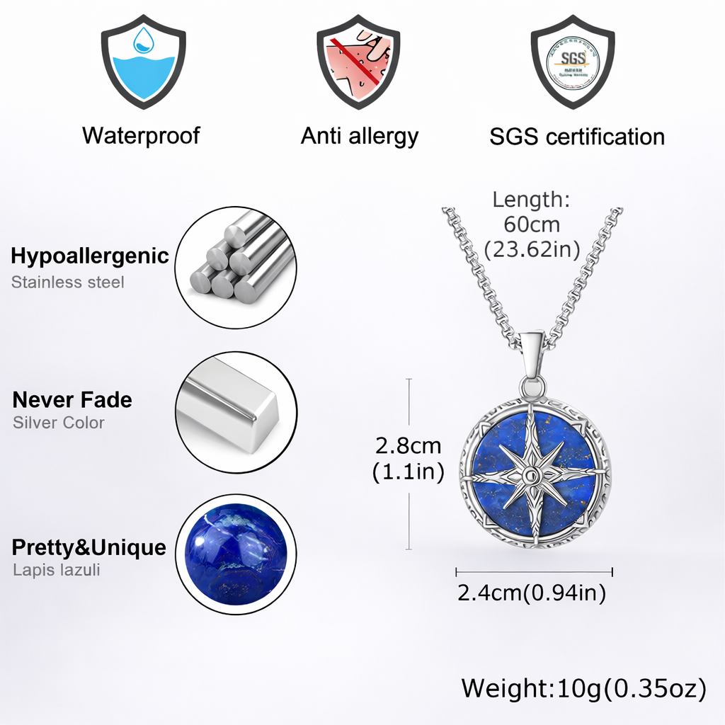 Rustfrit stål Eight Awn Star Turkis Pendant Halskæde, Hypoallergenic