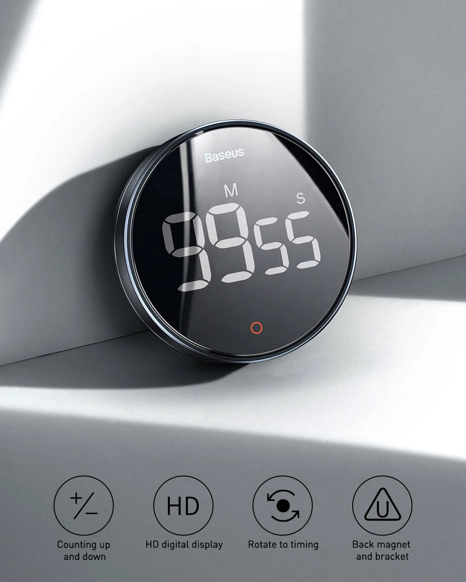 Baseus Digital Kitchen Timer Magnetic Countdown Alarm Clock Work Study Baking Reminder Stand Desk Cooking Clock Stopwatch Timer