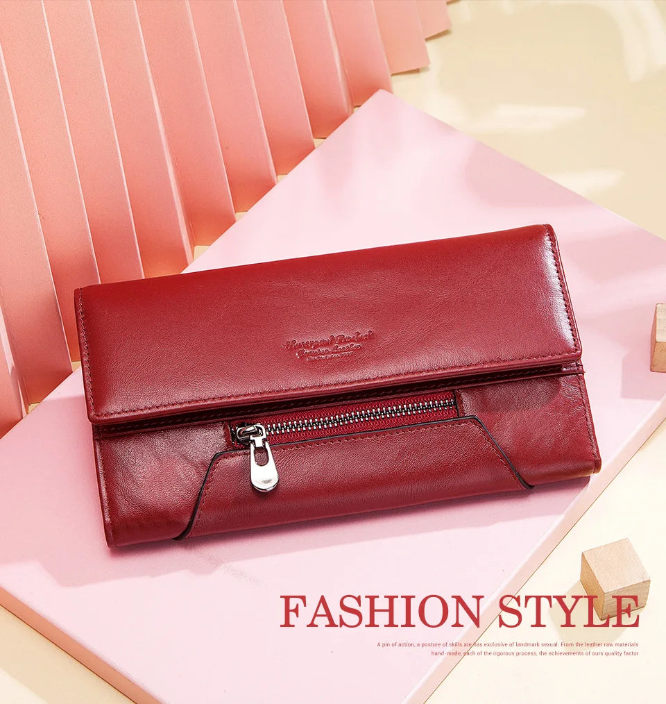 MIAMI DESIGN HUMER™ Women’s RFID Genuine Cowhide Leather Wallet – Anti-Theft & Anti-Pickpocket Long Clutch