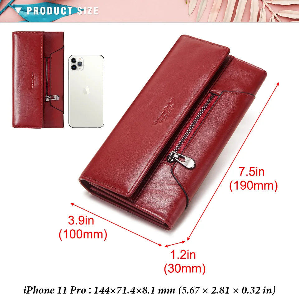 MIAMI DESIGN HUMER™ Women’s RFID Genuine Cowhide Leather Wallet – Anti-Theft & Anti-Pickpocket Long Clutch