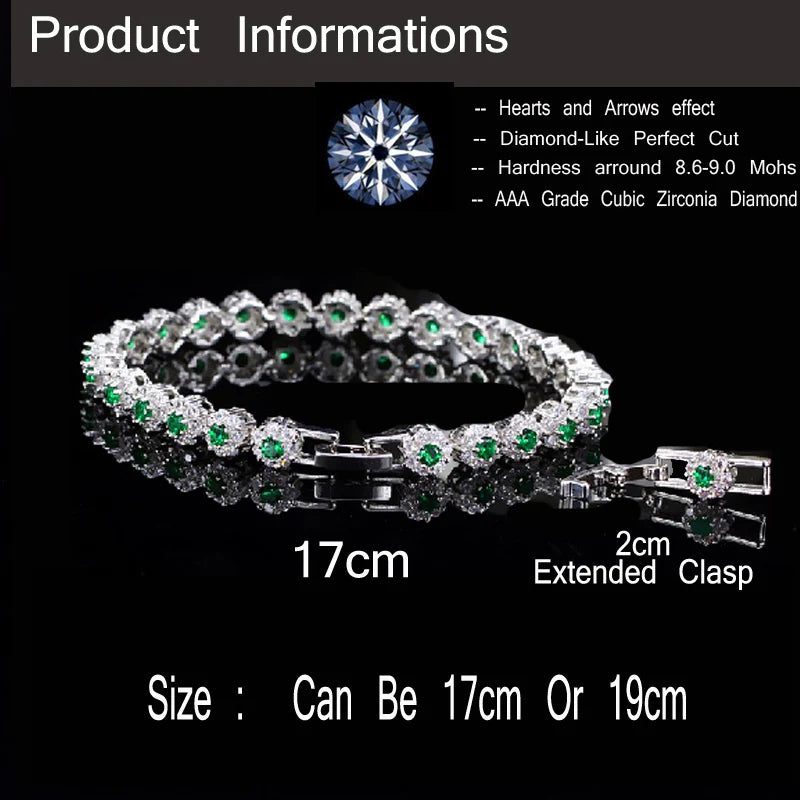 CWWZICCRONS Link a catena di alta qualità Link Verde Crystal Warp Bracciale Women Fette Wedding Party Round Cubic Zirconia Braccialetti CB086