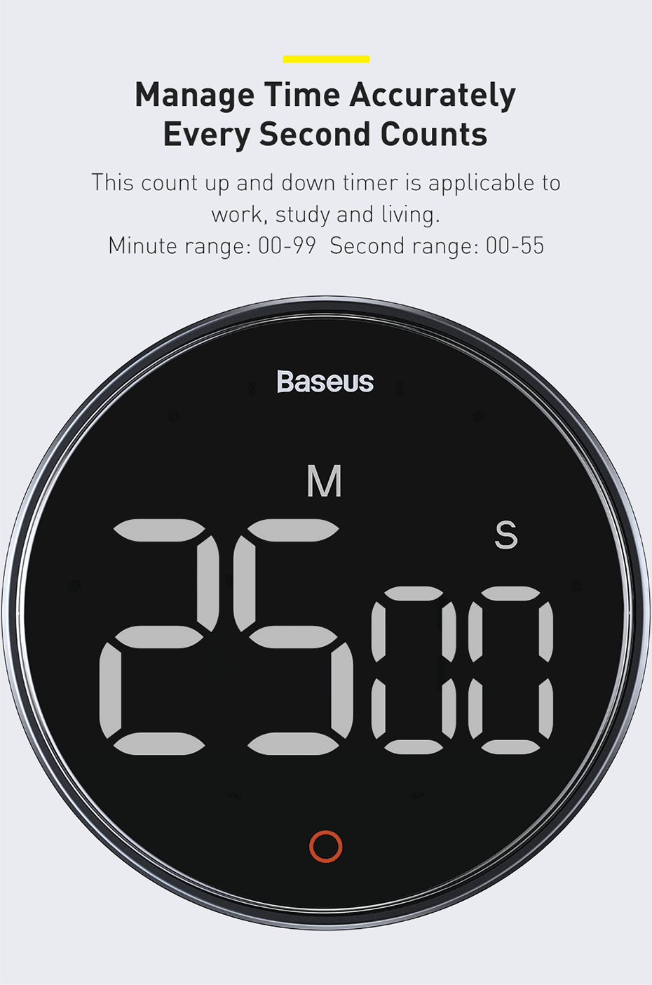 Baseus Digital Kitchen Timer Magnetic Countdown Alarm Clock Work Study Baking Reminder Stand Desk Cooking Clock Stopwatch Timer
