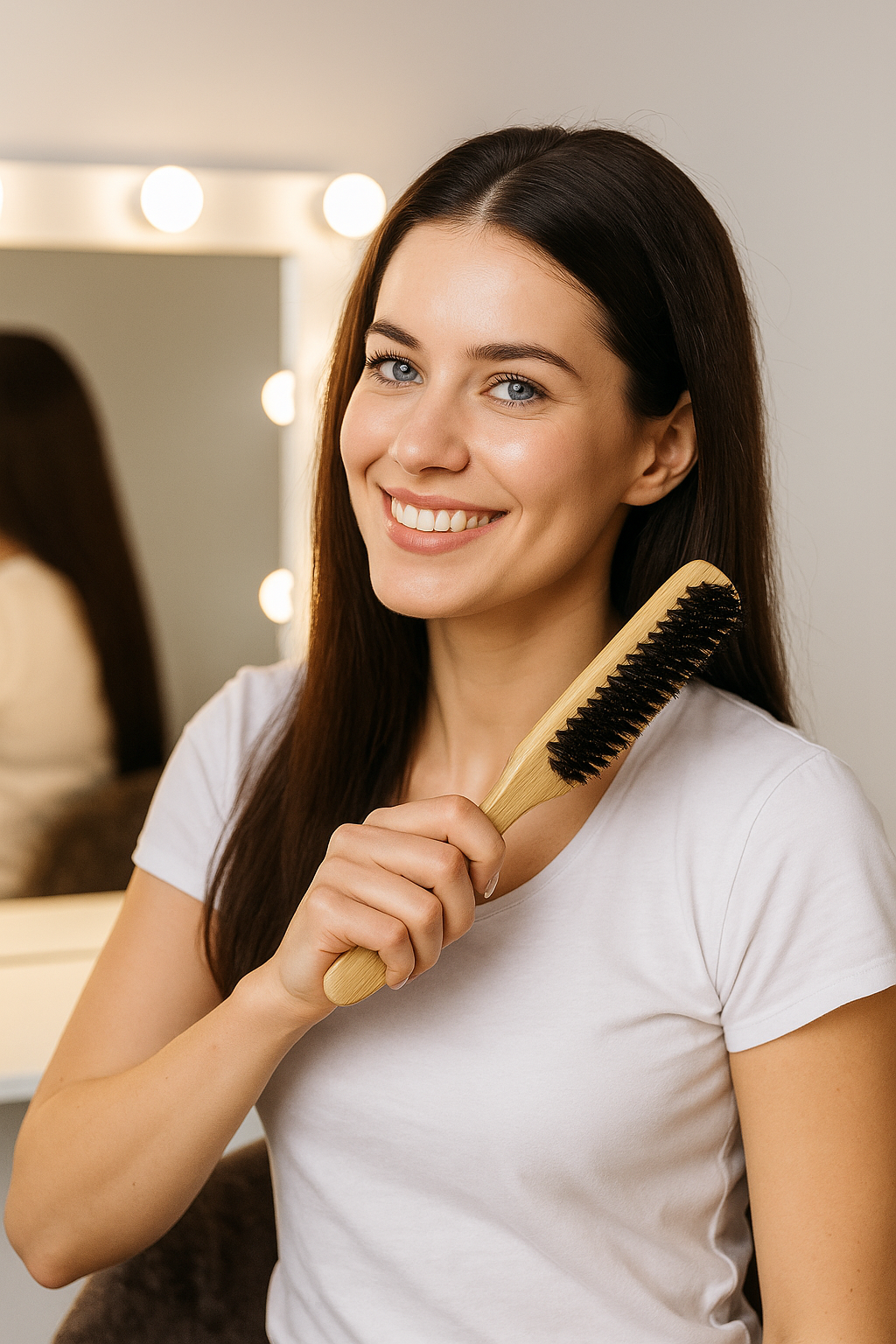 2Pcs Premium Bristle Hairbrush With Bamboo Handle Reduces Frizz and Static- Scalp Massage Bristle Brush Set For All Hair Types