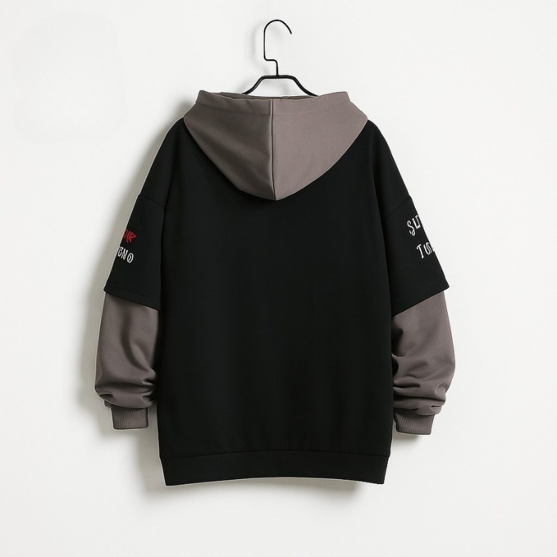 Men's Retro Fleece Hoodie – Layered Look, All-Day Comfort