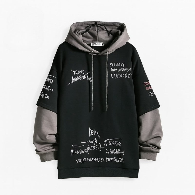 Men's Retro Fleece Hoodie – Layered Look, All-Day Comfort