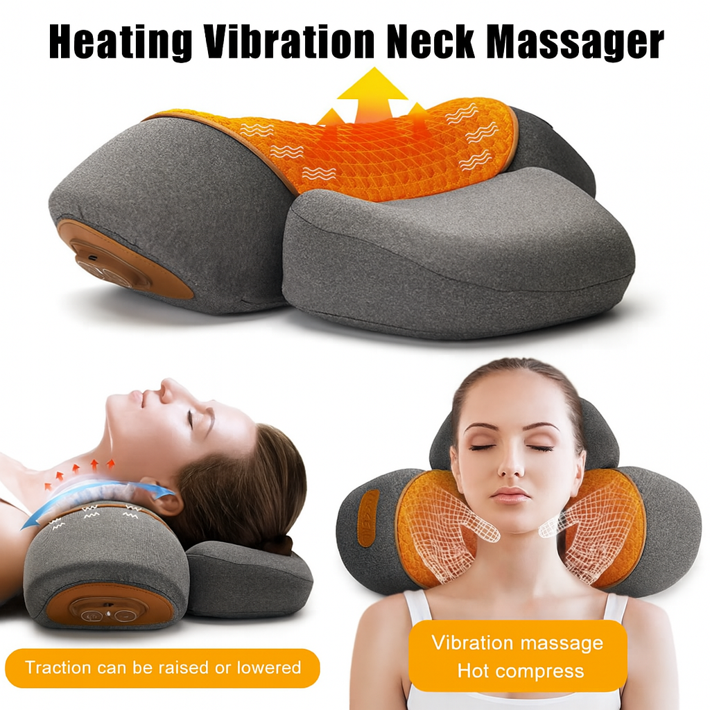 Electric Neck Massager Cervical Pillow Hot Compress Vibration Massage Neck Traction Relax Pillow Spine Support Massager Pillow