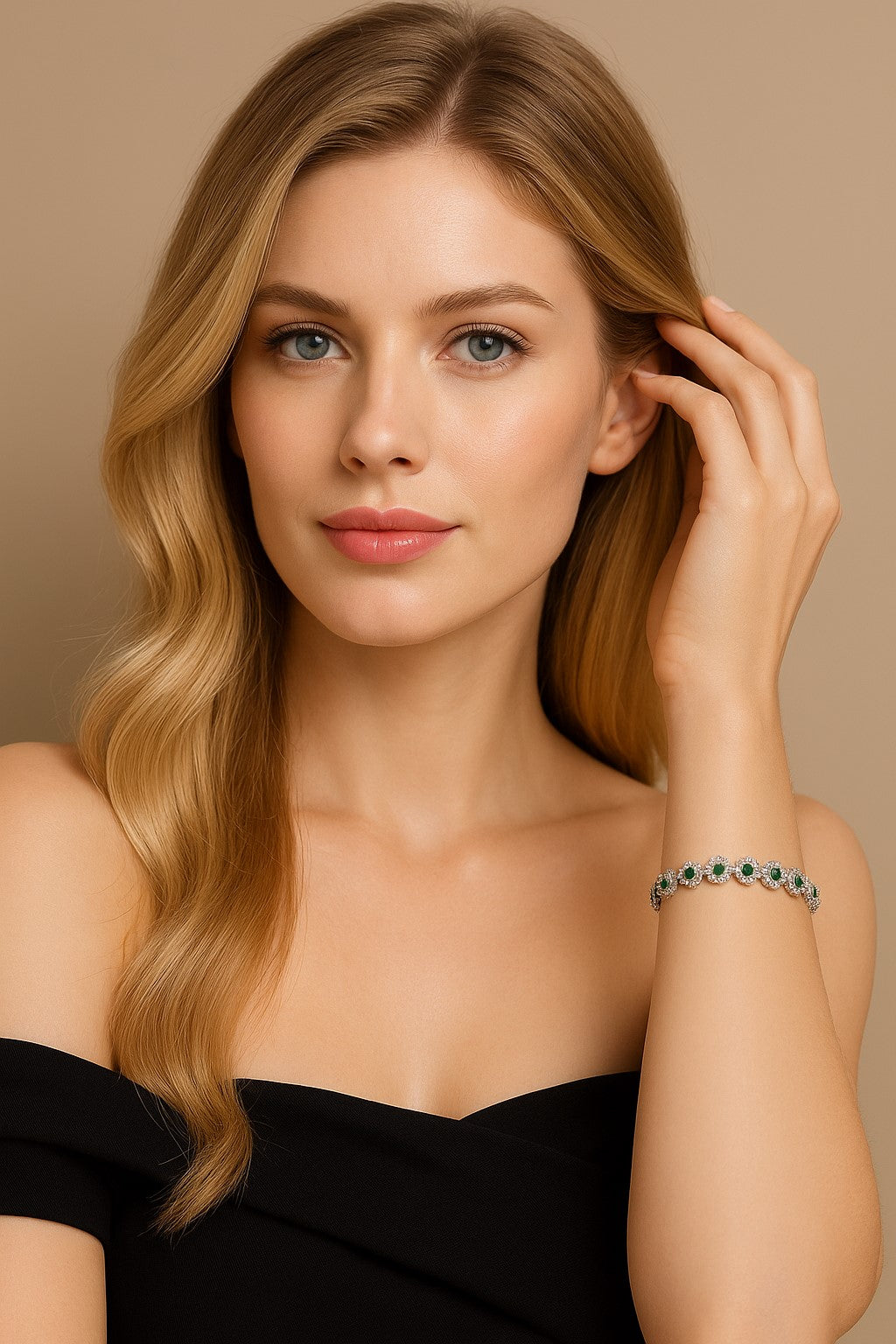 CWWZircons Top Quality Chain Link Green Crystal Warp Bracelet Fashion Women Wedding Party Round Cubic Zirconia Bracelets CB086