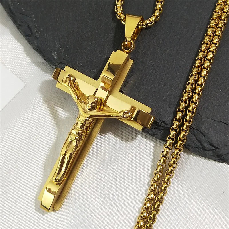 Jezus kruis Crucifix Hanghangende ketting -Unisex roestvrij staal -jestel