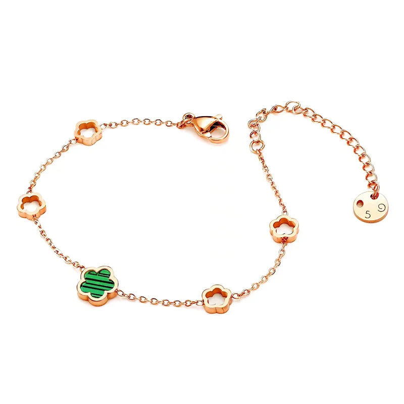 Flor de concha blanca verde elegante de lujo - Pendientes de pendientes de cuatro hojas Pulseras de collar de joyas de acero inoxidable para mujeres