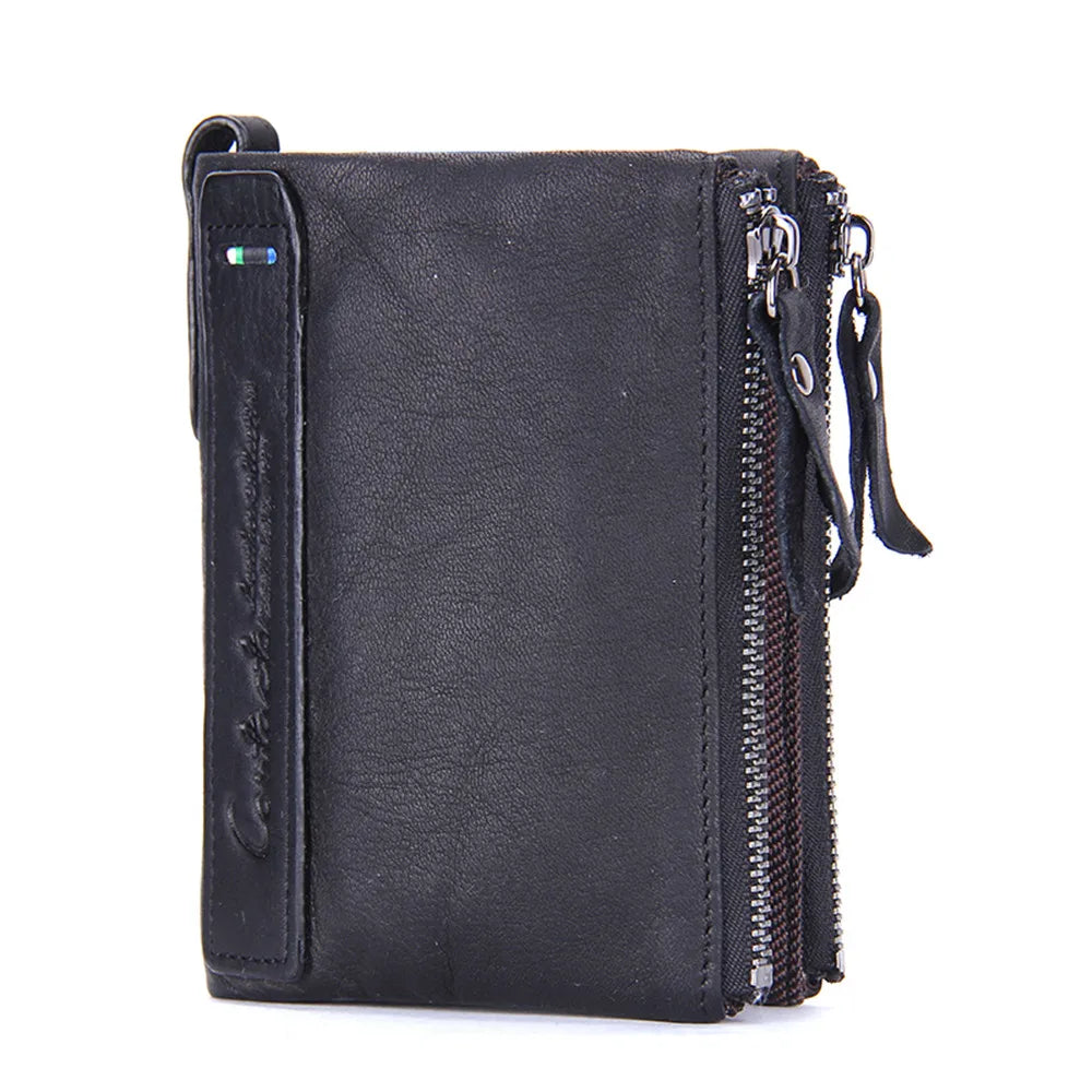 Billetera de cuero genuina Marca de lujo Doble Pe Small Coin Moned Purse Femenino Money Bag Tarjeta de identificación Tarjeta de identificación