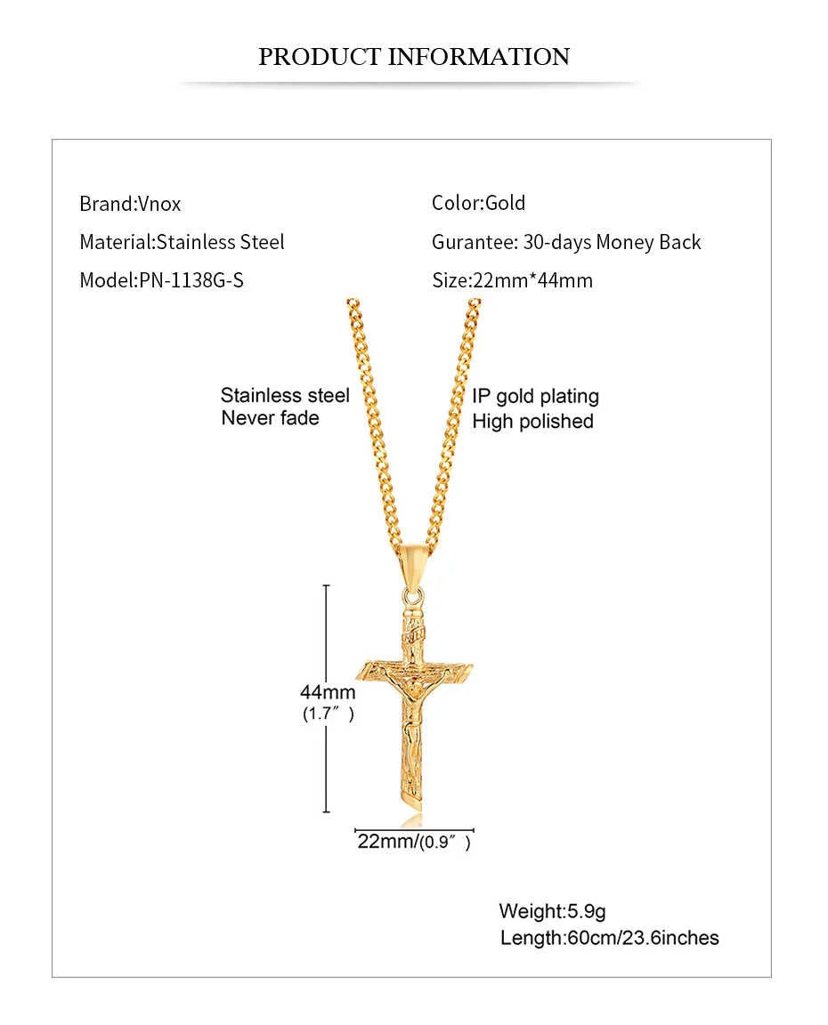 Gold Cross Necklace – Unisex Stainless Steel Jesus Pendant, Catholic Faith Jewelry