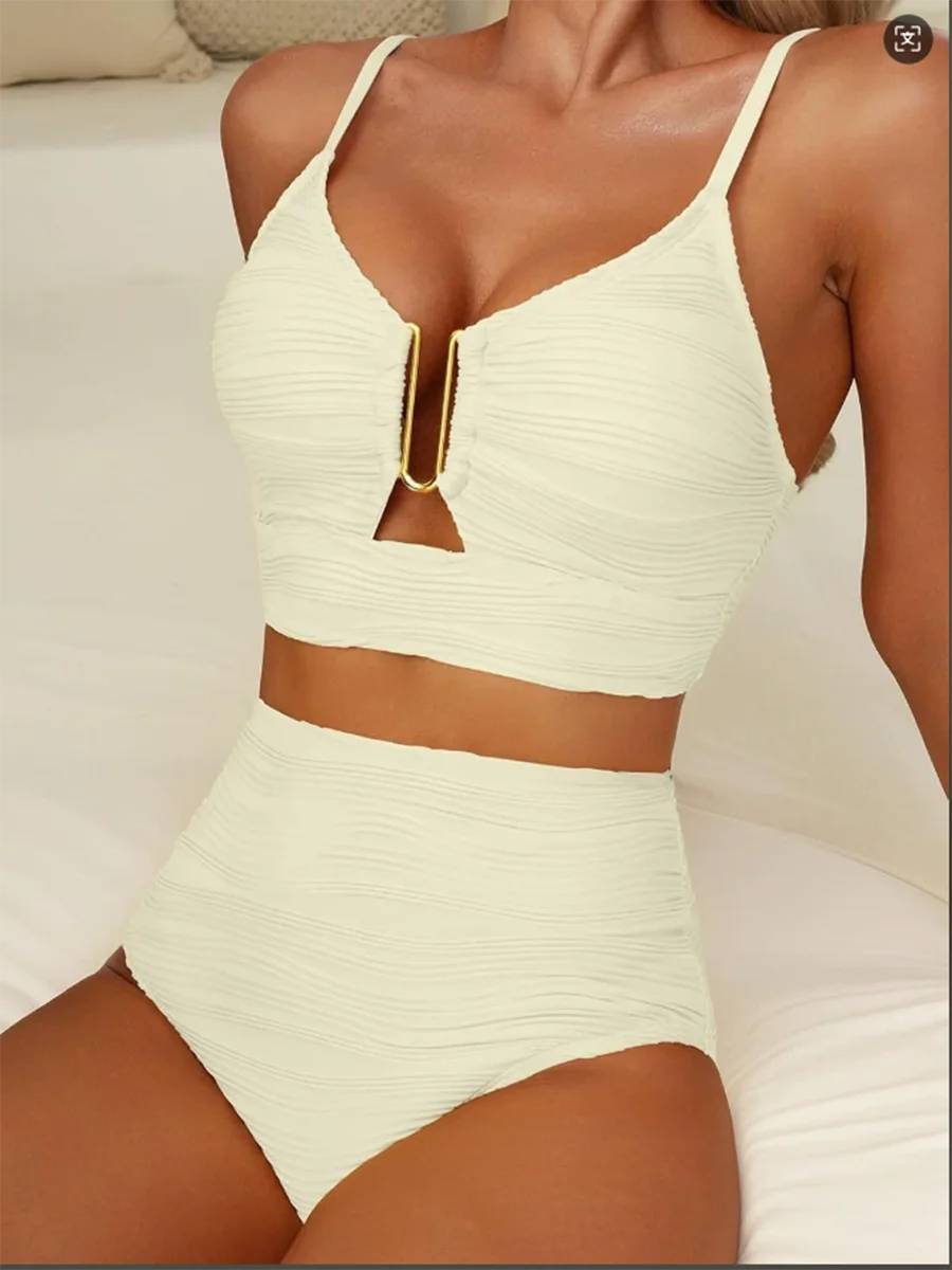 Bikinis a U Wire Women High Waist Swimwear Solid Swimsuit Female Beachwear Summer Weeing Swimming Swim Suet XXL XXL