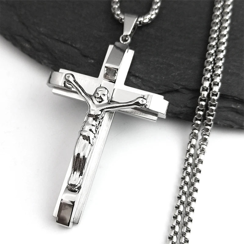Jezus kruis Crucifix Hanghangende ketting -Unisex roestvrij staal -jestel