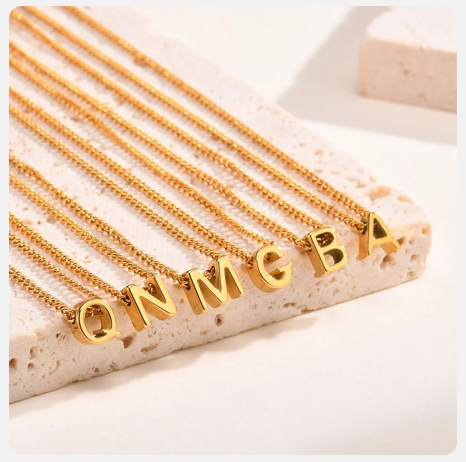 Chic Tiny A-Z Letters Necklaces for Women Girls, Gold Color Stainless Steel Initial Chokers,Small Pendent Necklaces Jewelry