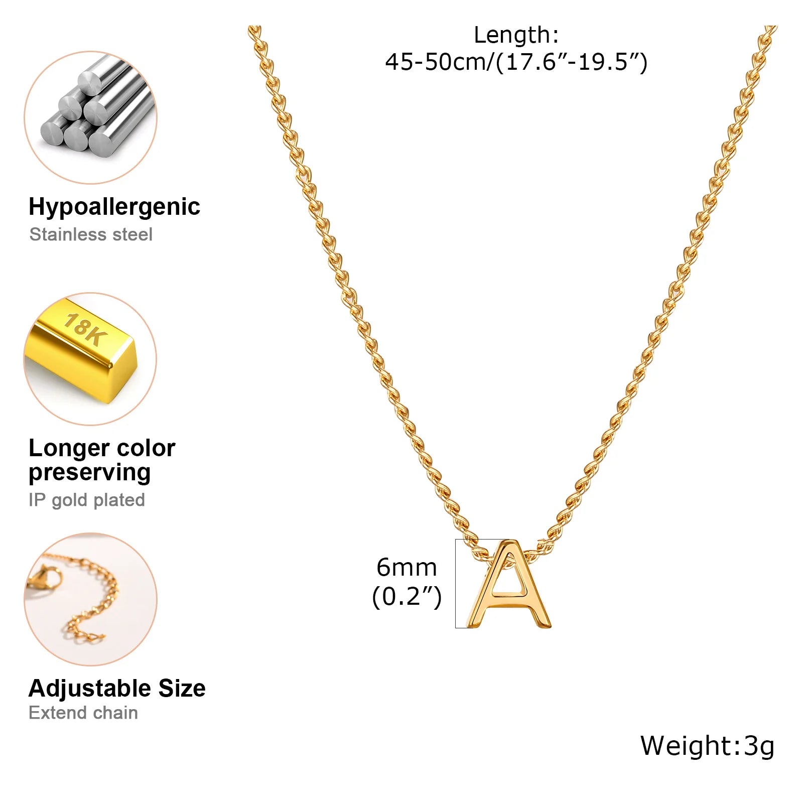 Chic Tiny A-Z Letters Necklaces for Women Girls, Gold Color Stainless Steel Initial Chokers,Small Pendent Necklaces Jewelry