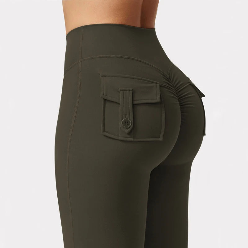 Leggings de yoga de pierna ancha de cintura alta-estiramiento de 4 vías con bolsillos laterales