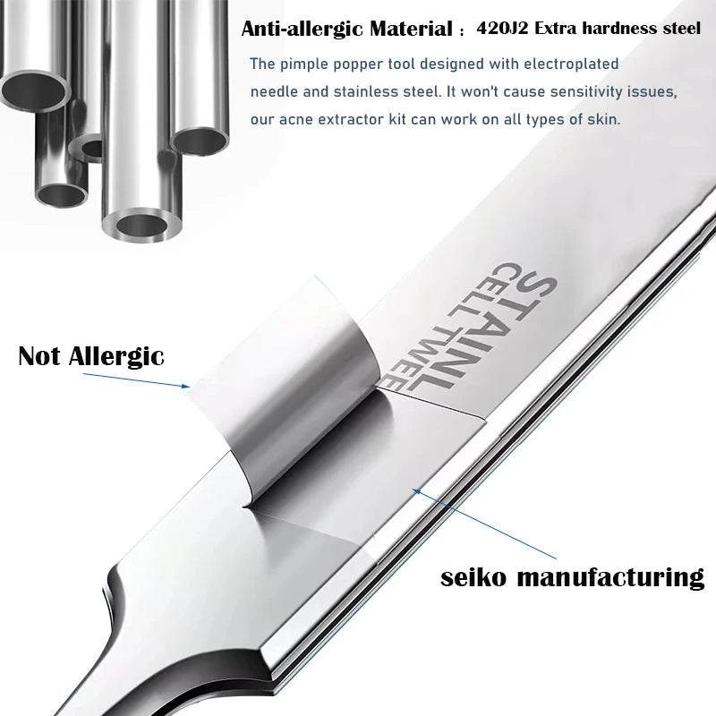 Acne Blackhead Ham Hpival Aghi in acciaio inossidabile punto nero Spot boccetta di rimozione rimozione Ago di pulizia profonda utensile kit di cura della pelle
