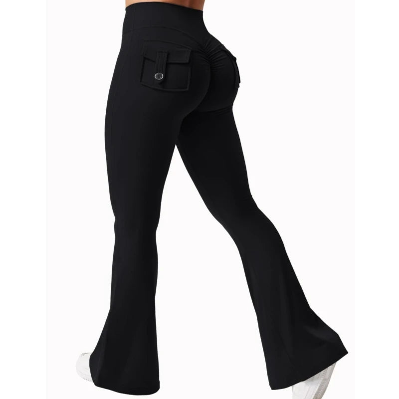 Leggings de yoga de pierna ancha de cintura alta-estiramiento de 4 vías con bolsillos laterales
