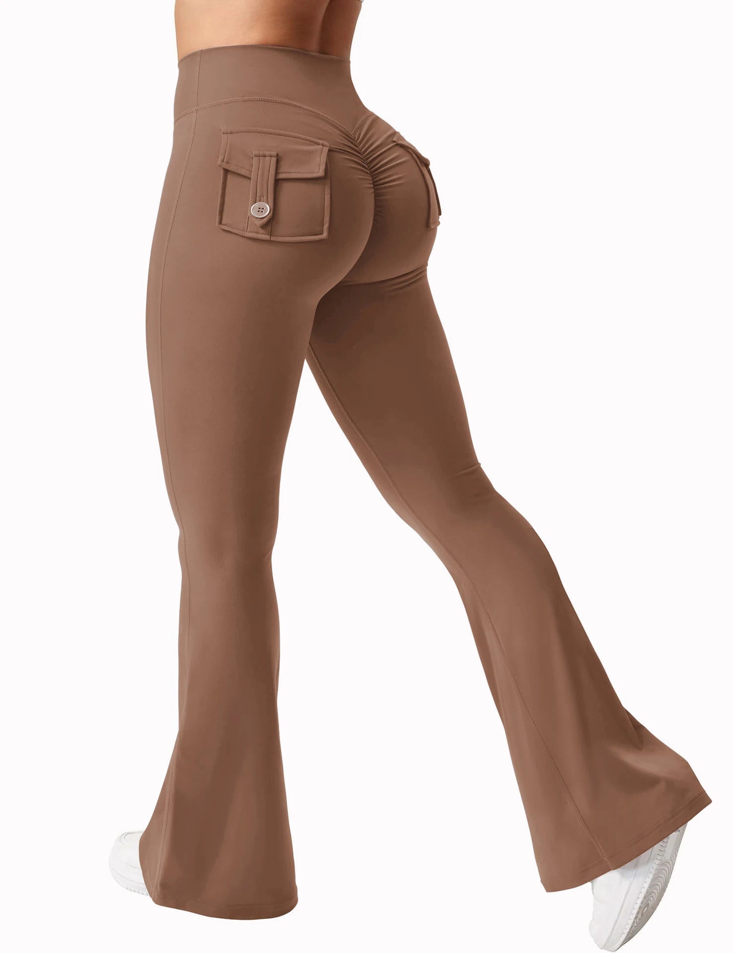 Leggings de yoga de pierna ancha de cintura alta-estiramiento de 4 vías con bolsillos laterales