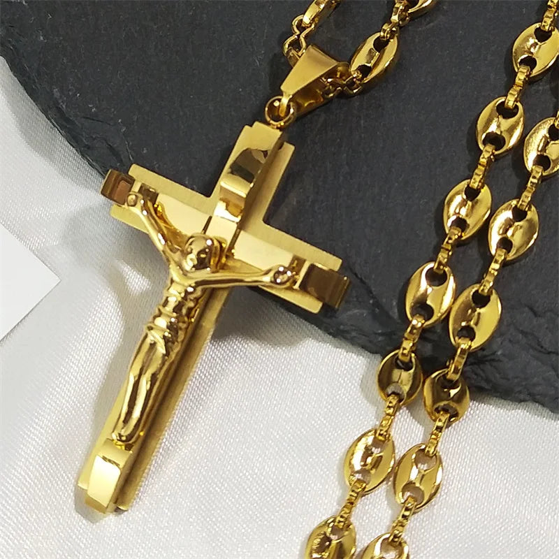 Jesus Cross Crucifix Pendant Necklace – Unisex Stainless Steel -Jewelry