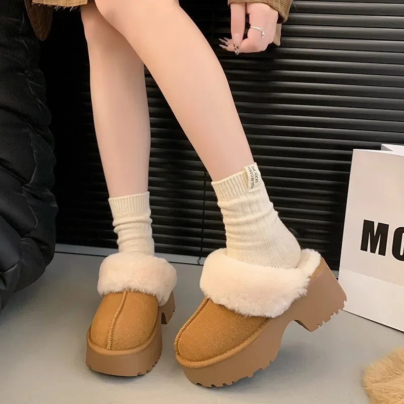 Suède klompen met dikke hak voor dames - Comfort & Stijl voor koude dagen