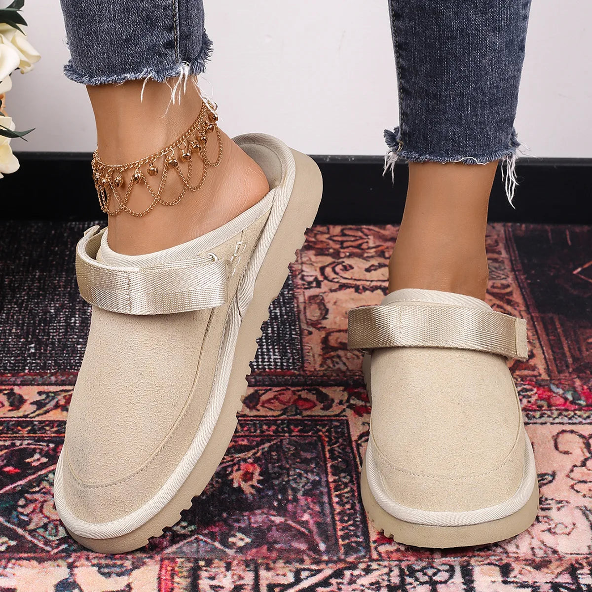 Suede Gold Clog -platform voor dames