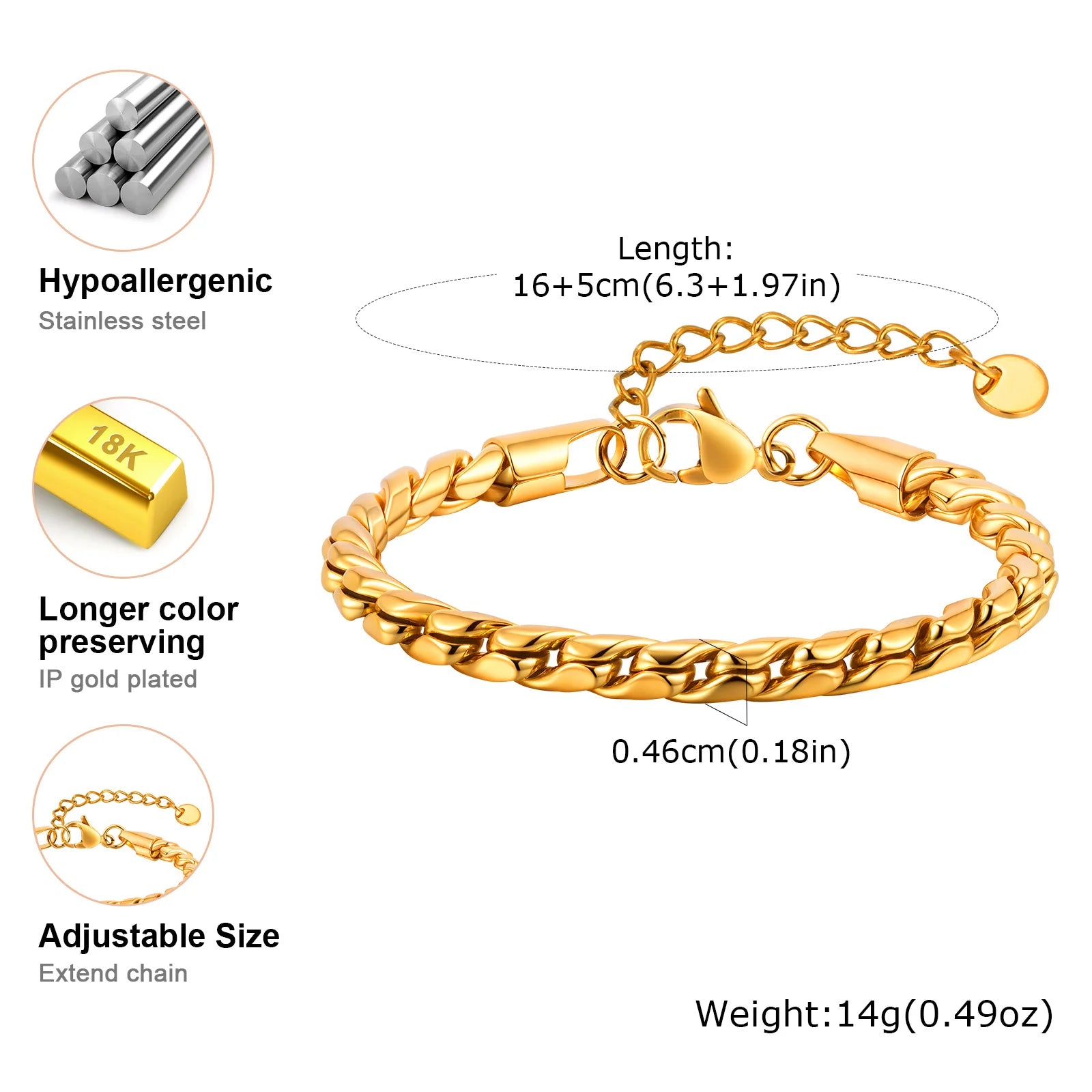 Elegant Gold Stainless Steel Bracelet – Durable, Hypoallergenic & Timeless Style