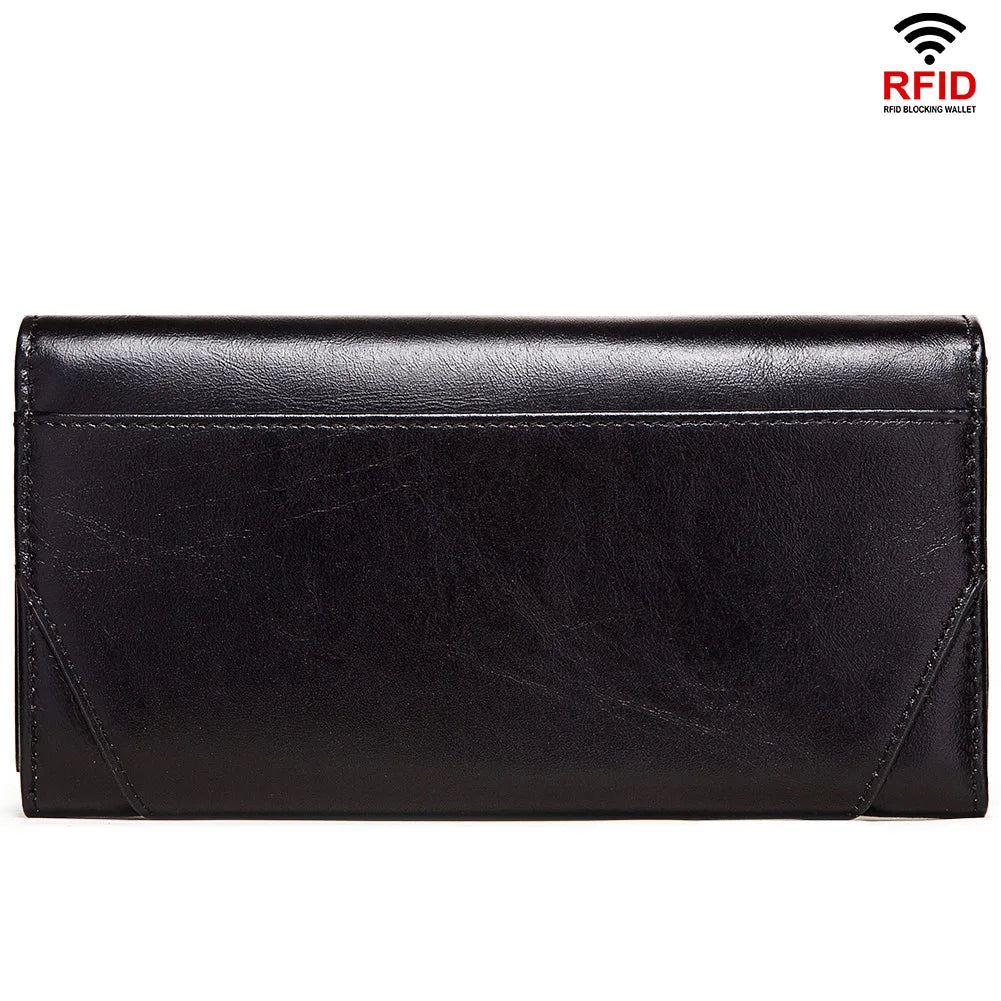 MIAMI DESIGN HUMER™ Women’s RFID Genuine Cowhide Leather Wallet – Anti-Theft & Anti-Pickpocket Long Clutch