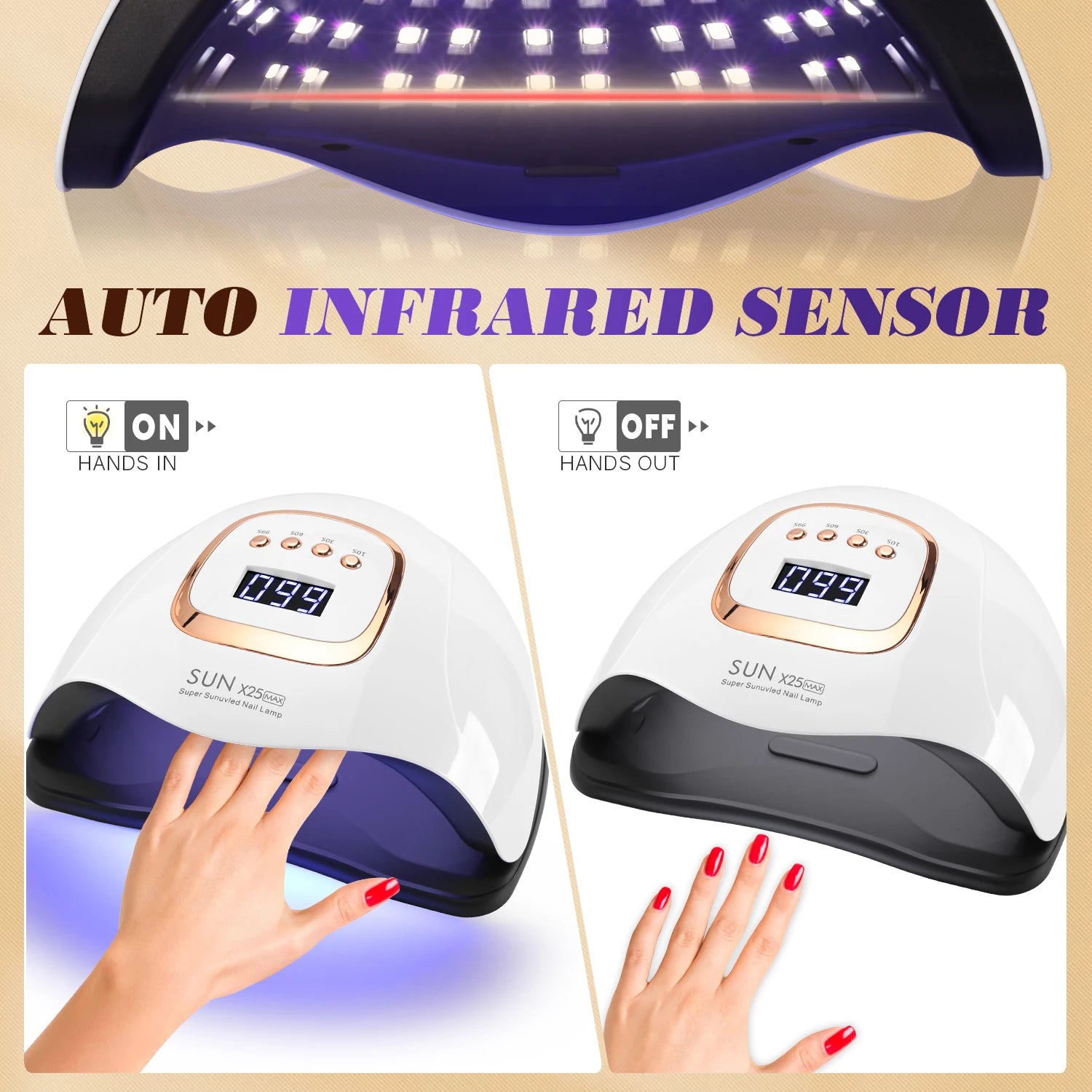D Beauty 380W LED UV Lamp Dryer for Nails Gel Polish Drying Lamp with 4 Timer Setting Auto Sensor Professional Nail Light