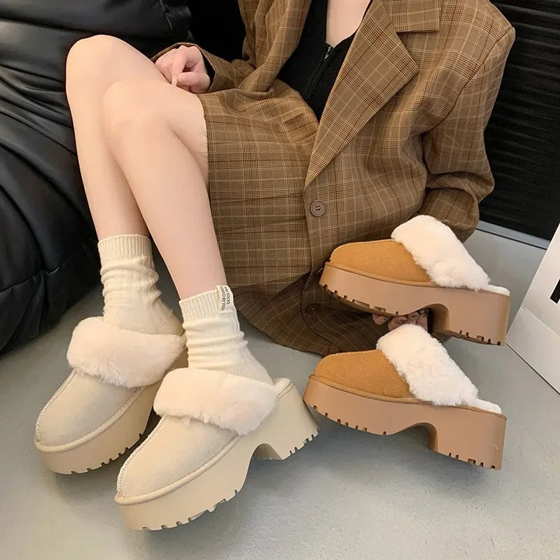 Suède klompen met dikke hak voor dames - Comfort & Stijl voor koude dagen