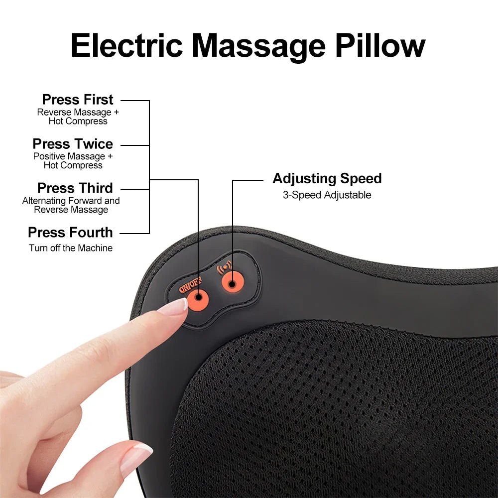Almohada de masajeador eléctrico de cuello y cintura: tracción cervical, terapia de calor y vibración