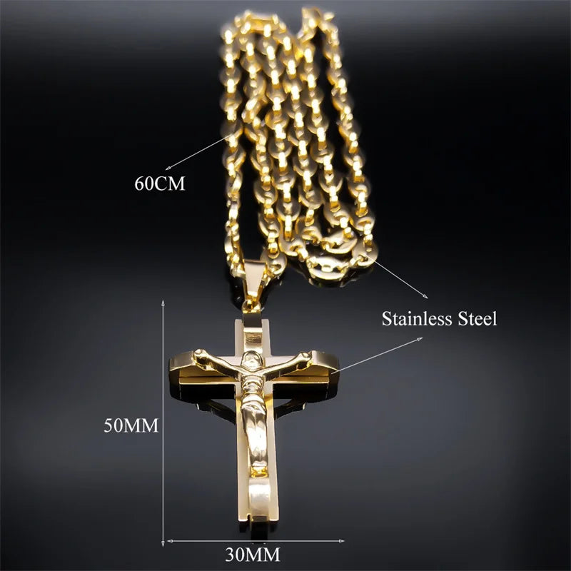 Jezus kruis Crucifix Hanghangende ketting -Unisex roestvrij staal -jestel