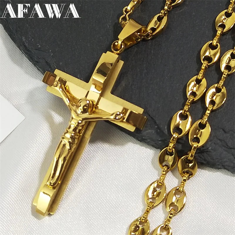 Jezus kruis Crucifix Hanghangende ketting -Unisex roestvrij staal -jestel