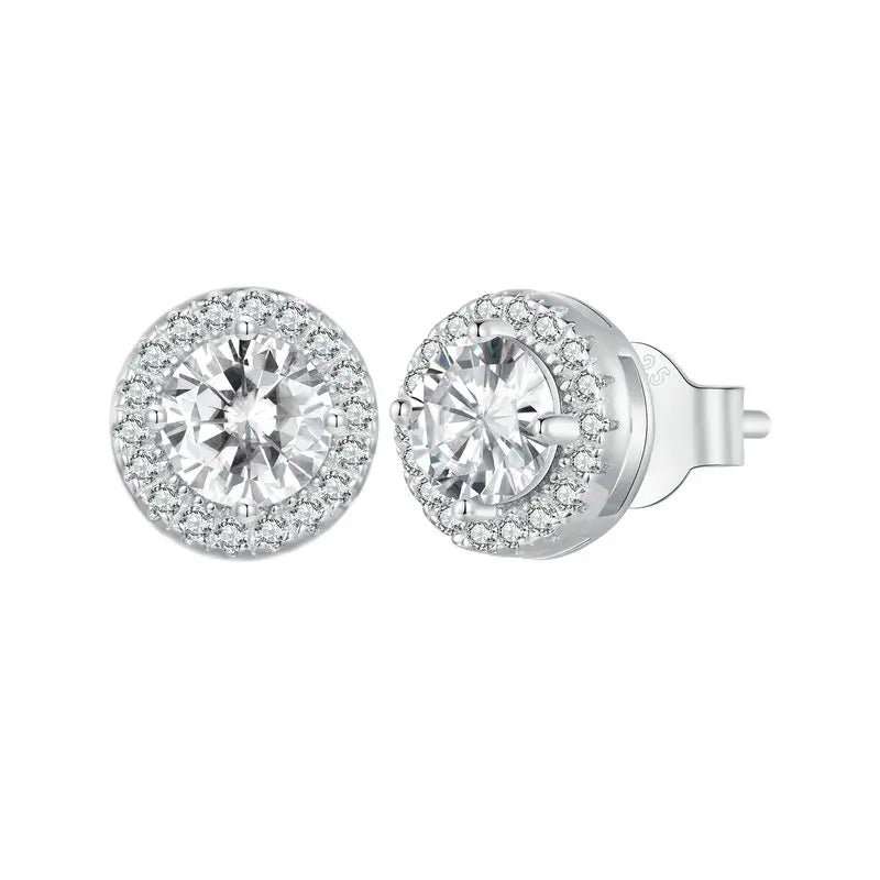 Pendientes de sementales de Halo Cz platado 925 Pendientes clásicos clásicos clásicos hipoalergénicos Joyas de moda BSE 893