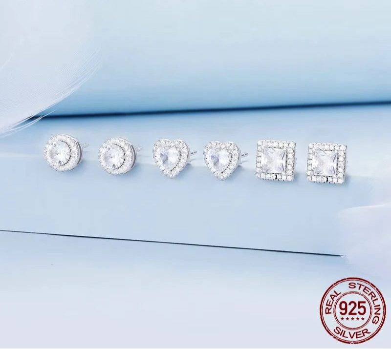 Pendientes de sementales de Halo Cz platado 925 Pendientes clásicos clásicos clásicos hipoalergénicos Joyas de moda BSE 893