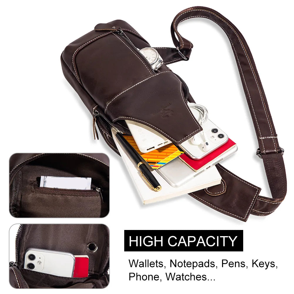 Miami Design- HUMER™ Unisex Genuine Leather Sling Bag – Anti-Theft & Anti-Pickpocket Design- For Travel, Hikking and Urban Use