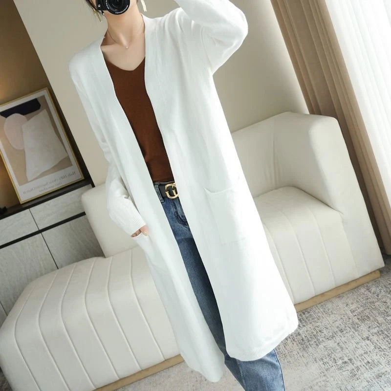 Elegante lange kasjmier cardigan voor dames – comfortabele stijl voor de herfst & Winter