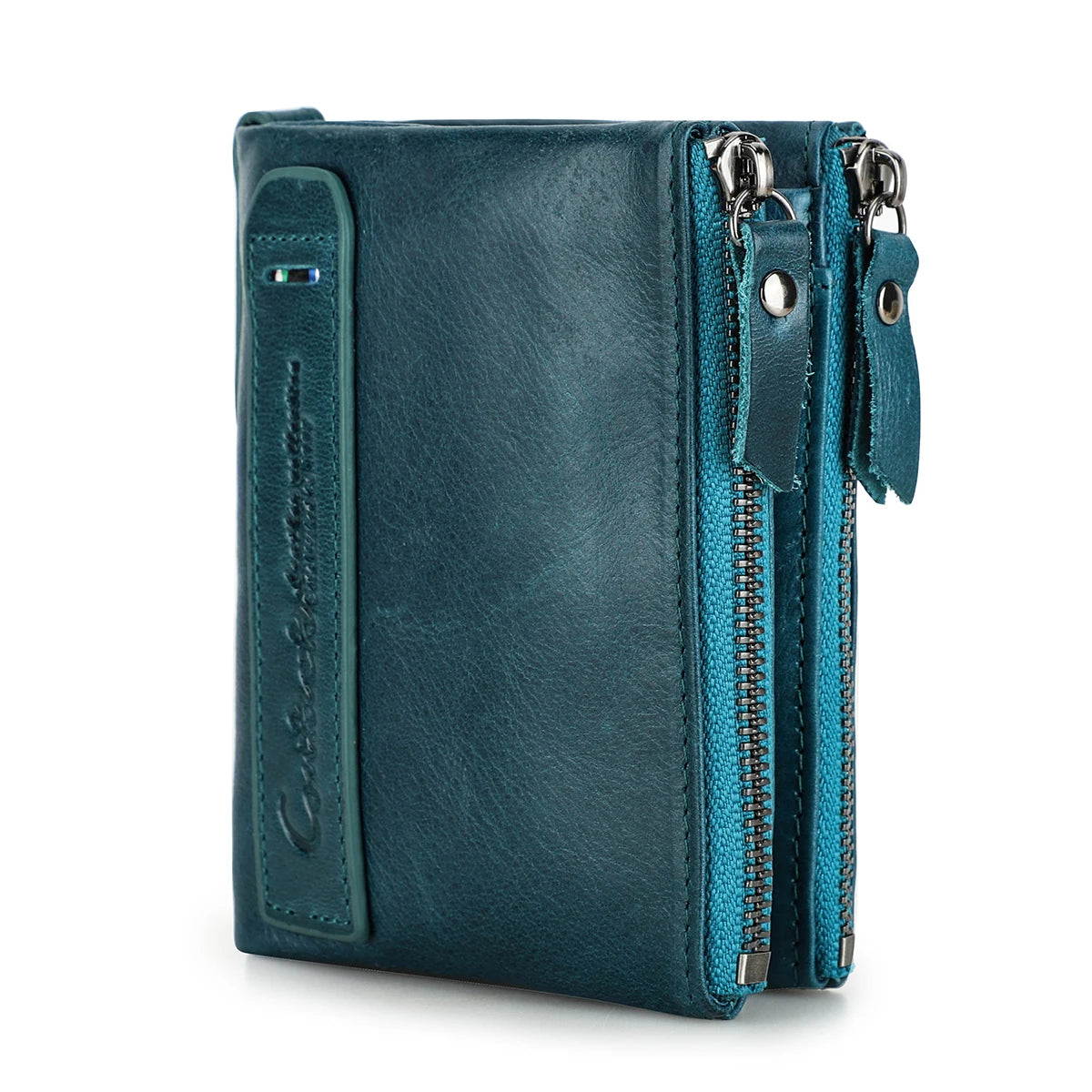 Billetera de cuero genuina Marca de lujo Doble Pe Small Coin Moned Purse Femenino Money Bag Tarjeta de identificación Tarjeta de identificación