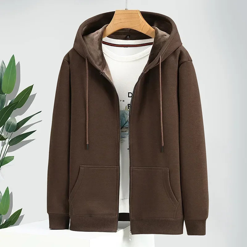 M-12xl-Hoodie di grandi dimensioni maschili-Zip-up, foderato in pile, cotone, vestibilità casual