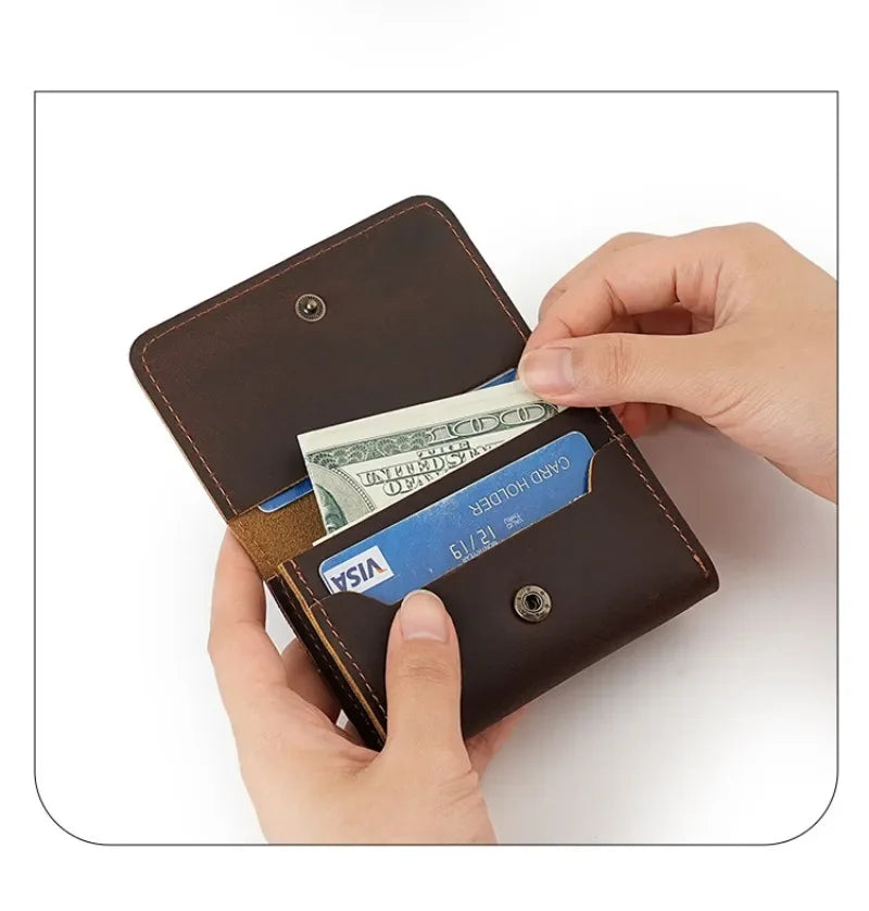 Vintage Genuine Leather Card Wallet – Compact, Durable & Multi-Use Storage