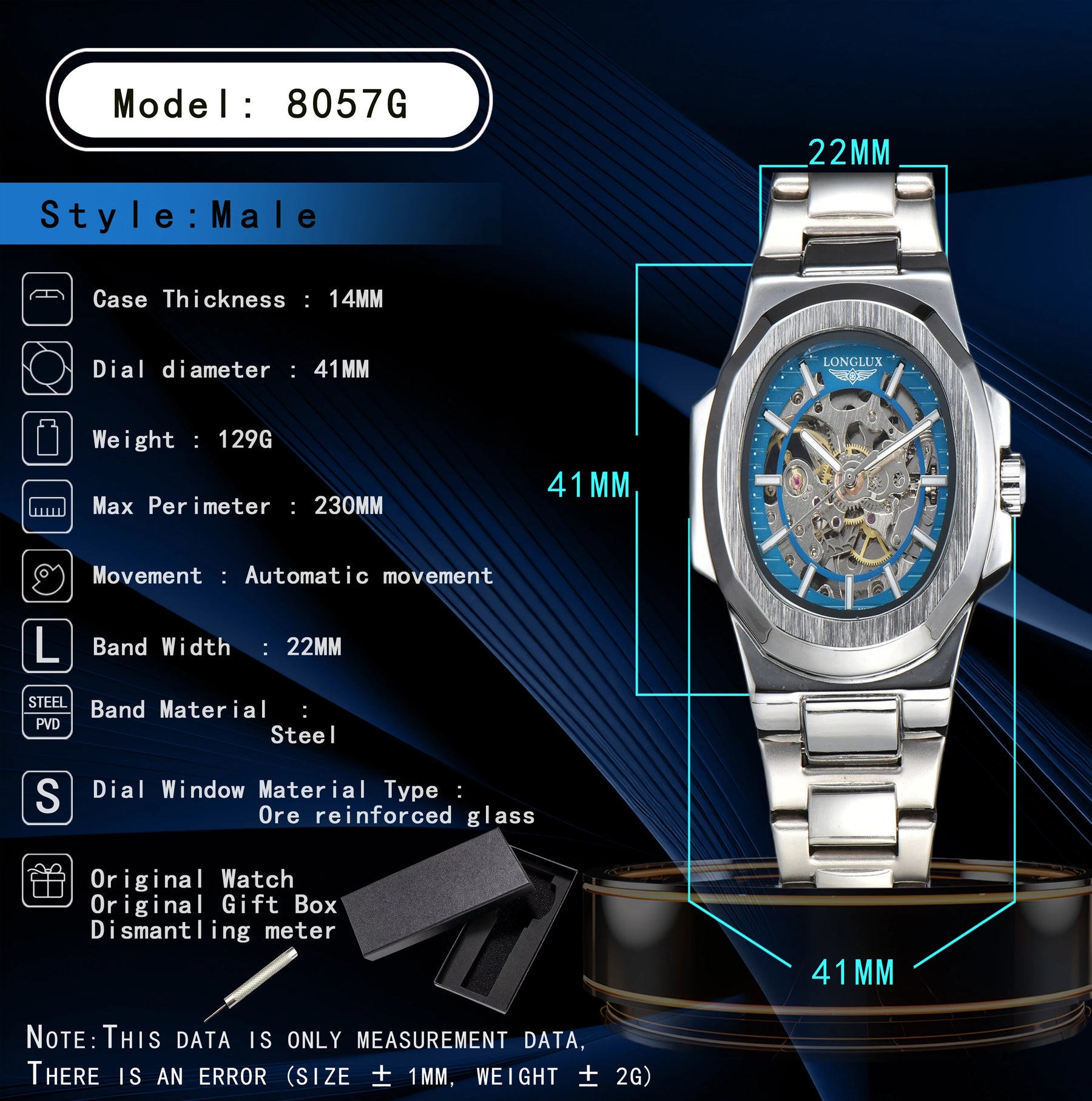 Miami Design -Longlux ™ Men Automatisch mechanisch horloge luxe horloges waterdicht skelet roestvrijstalen horloge