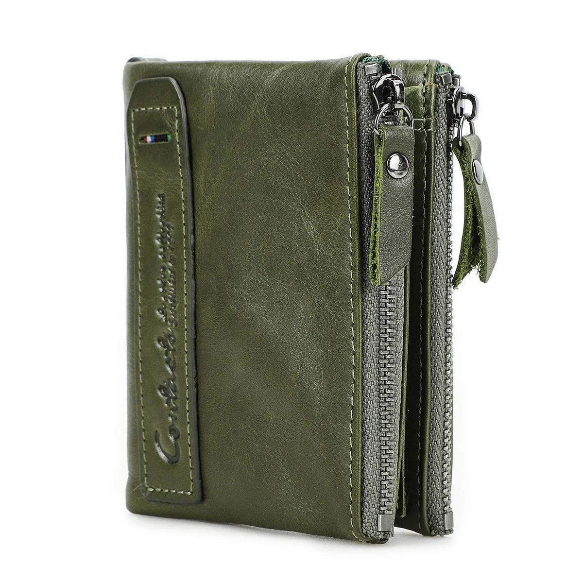 Billetera de cuero genuina Marca de lujo Doble Pe Small Coin Moned Purse Femenino Money Bag Tarjeta de identificación Tarjeta de identificación