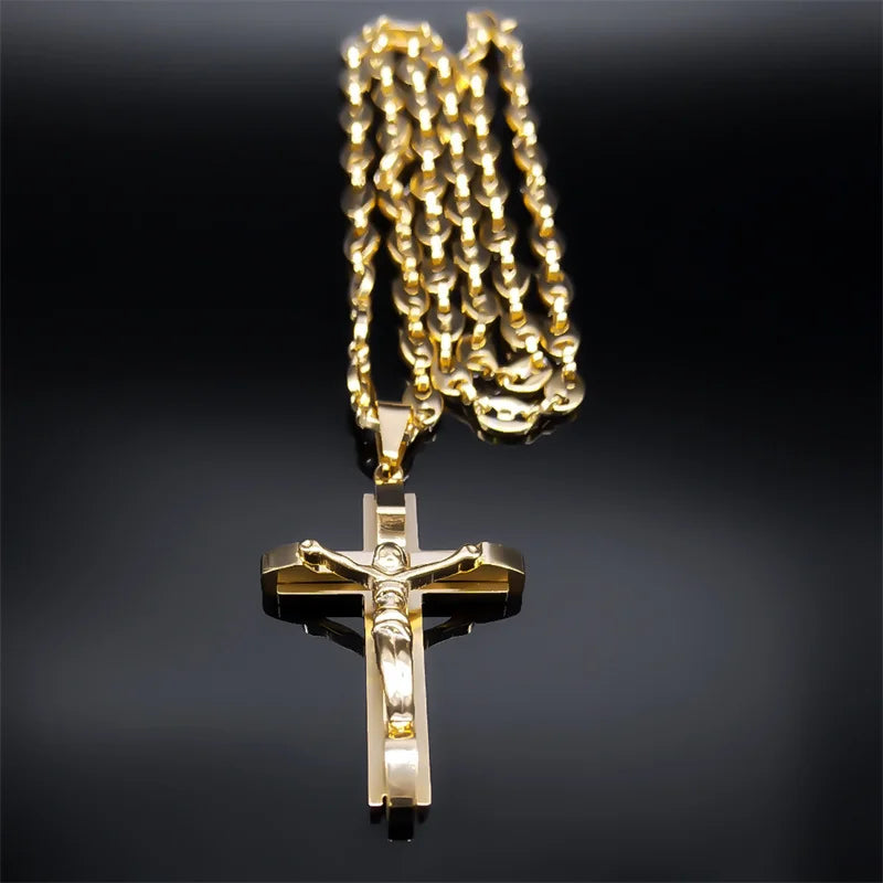 Jezus kruis Crucifix Hanghangende ketting -Unisex roestvrij staal -jestel