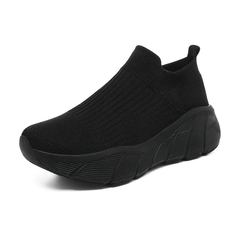 Fashion Platform Sports Shoes High Top Knit Casual Sneakers Lightweight Breathable Slip-on Running Shoes