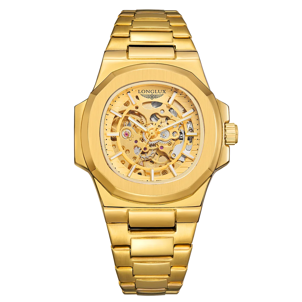Miami Design -Longlux ™ Men Automatisch mechanisch horloge luxe horloges waterdicht skelet roestvrijstalen horloge