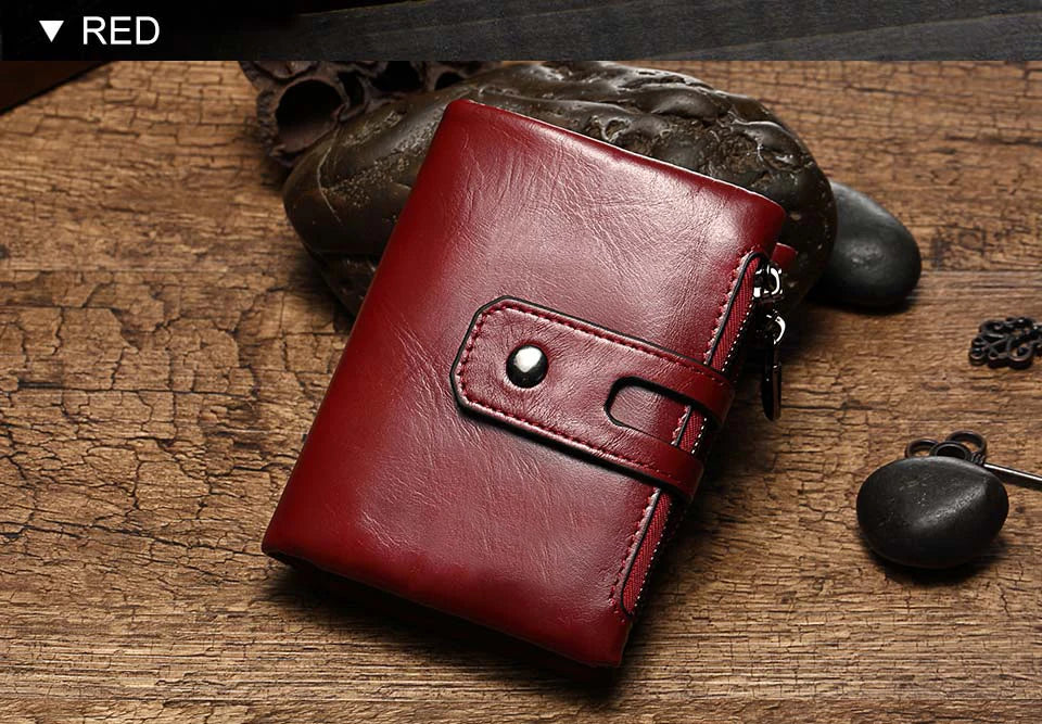 Miami Design - Humer ™ Retro Wallet Unisex RFID - Anti -diefstal - Anti -pickpocket -Genuine Leather HaSp Zipper Card Holder Coin Purse Shortportomonee