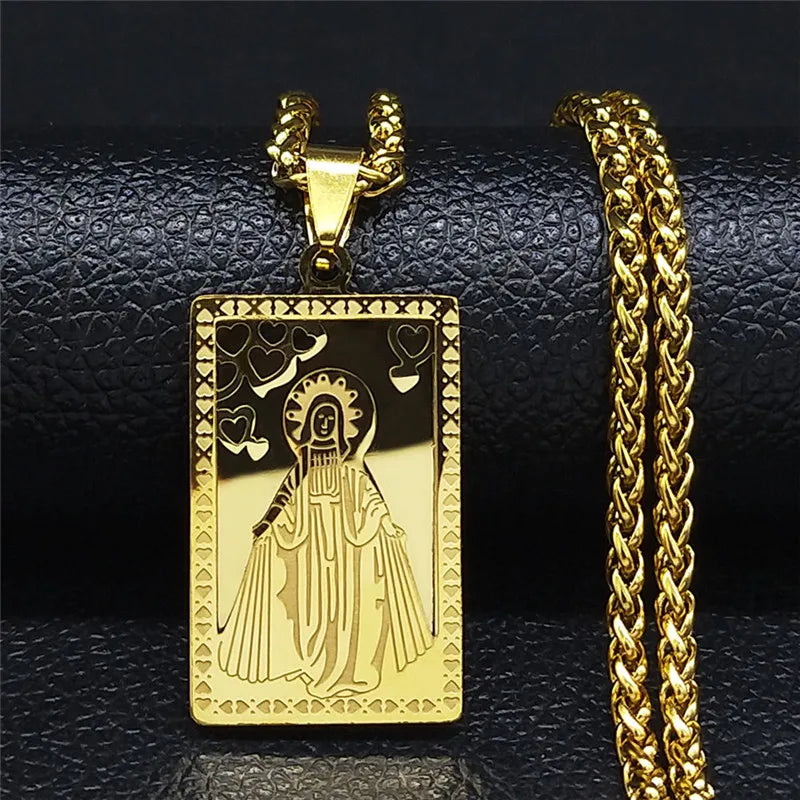 Médaille catholique Vierge Marie Notre-Dame de Guadalupe Collier pendentif Unisexe Gold Color Inoxydless Steel