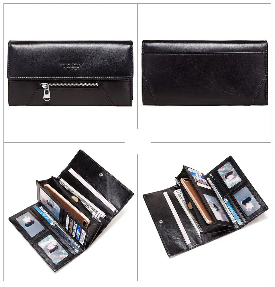 MIAMI DESIGN HUMER™ Women’s RFID Genuine Cowhide Leather Wallet – Anti-Theft & Anti-Pickpocket Long Clutch