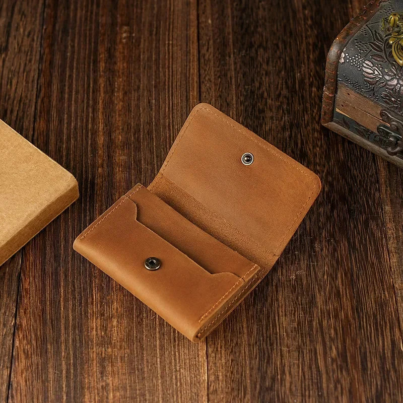 Vintage Genuine Leather Card Wallet – Compact, Durable & Multi-Use Storage