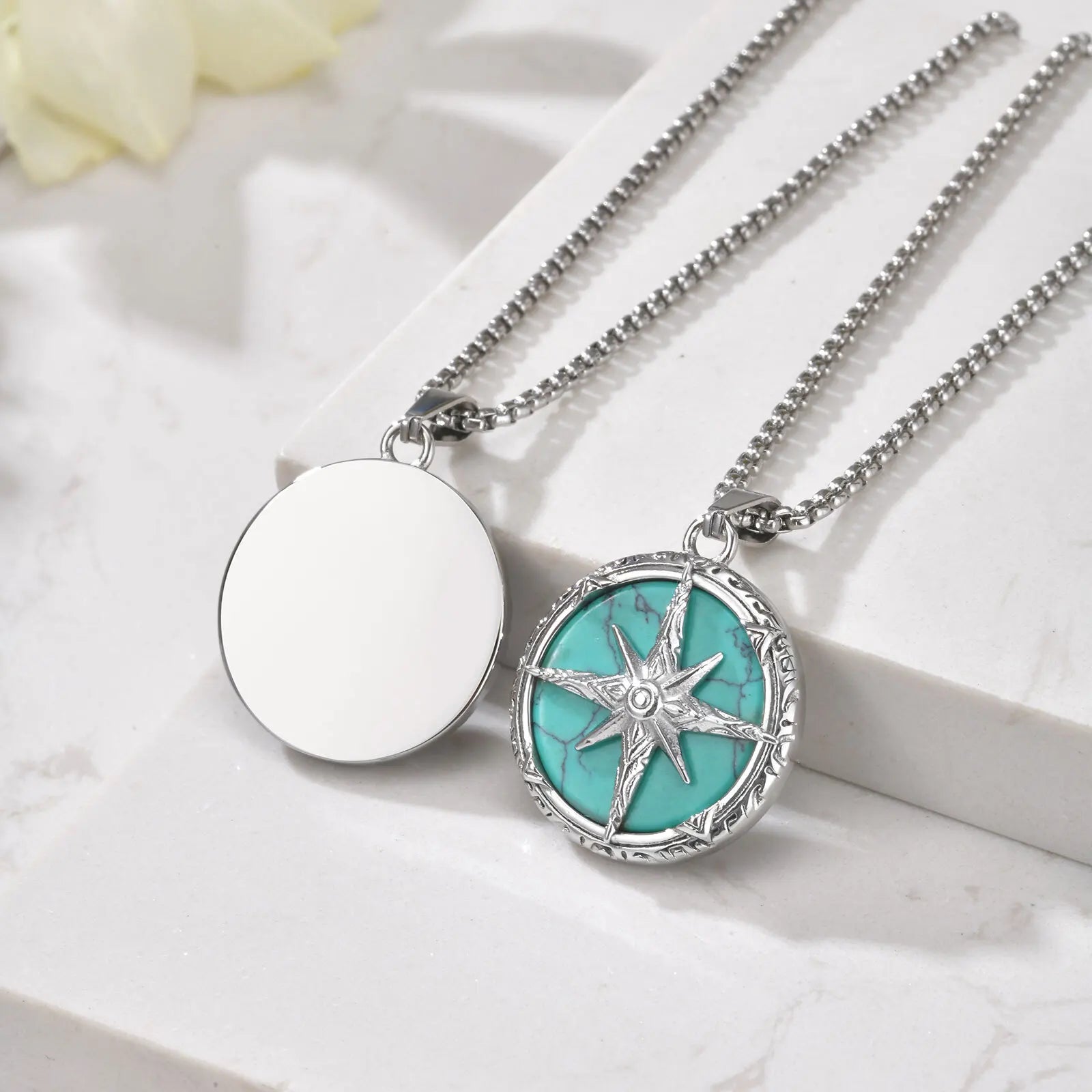 Stainless Steel Eight Awn Star Turquoise Pendant Necklace 24x28x6.2mm Hypoallergenic Jewelry Vintage Gifts for Men Women